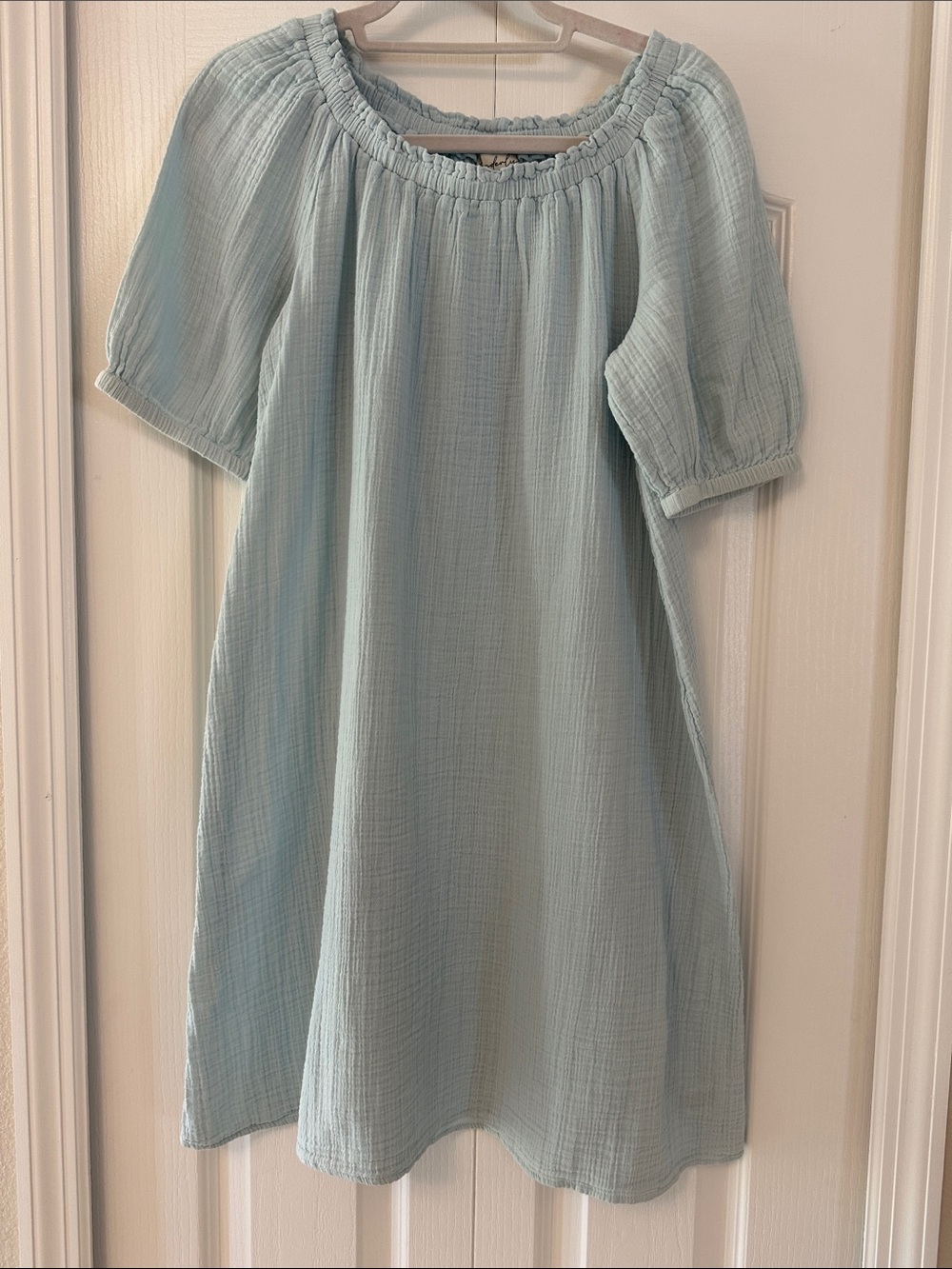 Light Blue Smocked Neck Cotton Dress